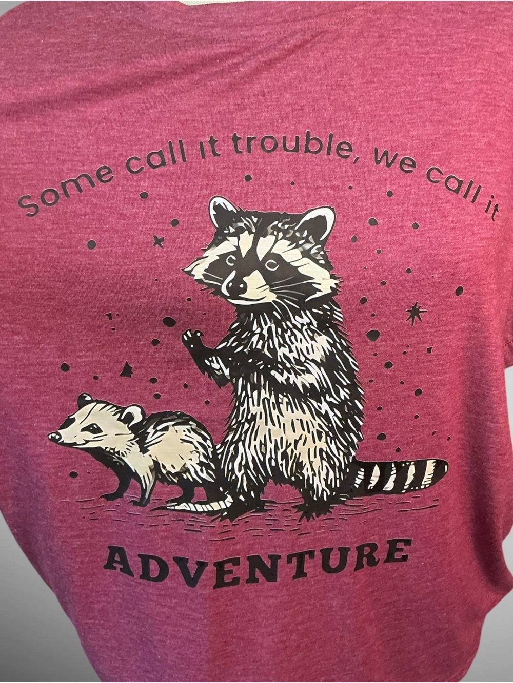 Raccoon Adventure Graphic Tee Women’s XL Funny Woodland Nature T-Shirt